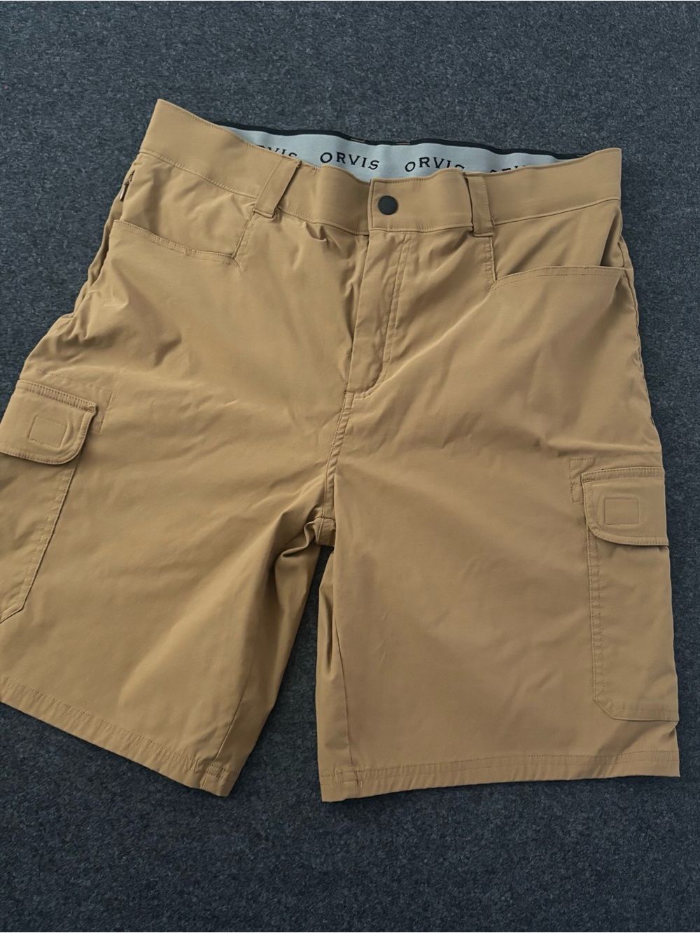 Orvis Cargo Shorts Mens 36 Khaki Nylon Performance Stretch Hiking Outdoors Work